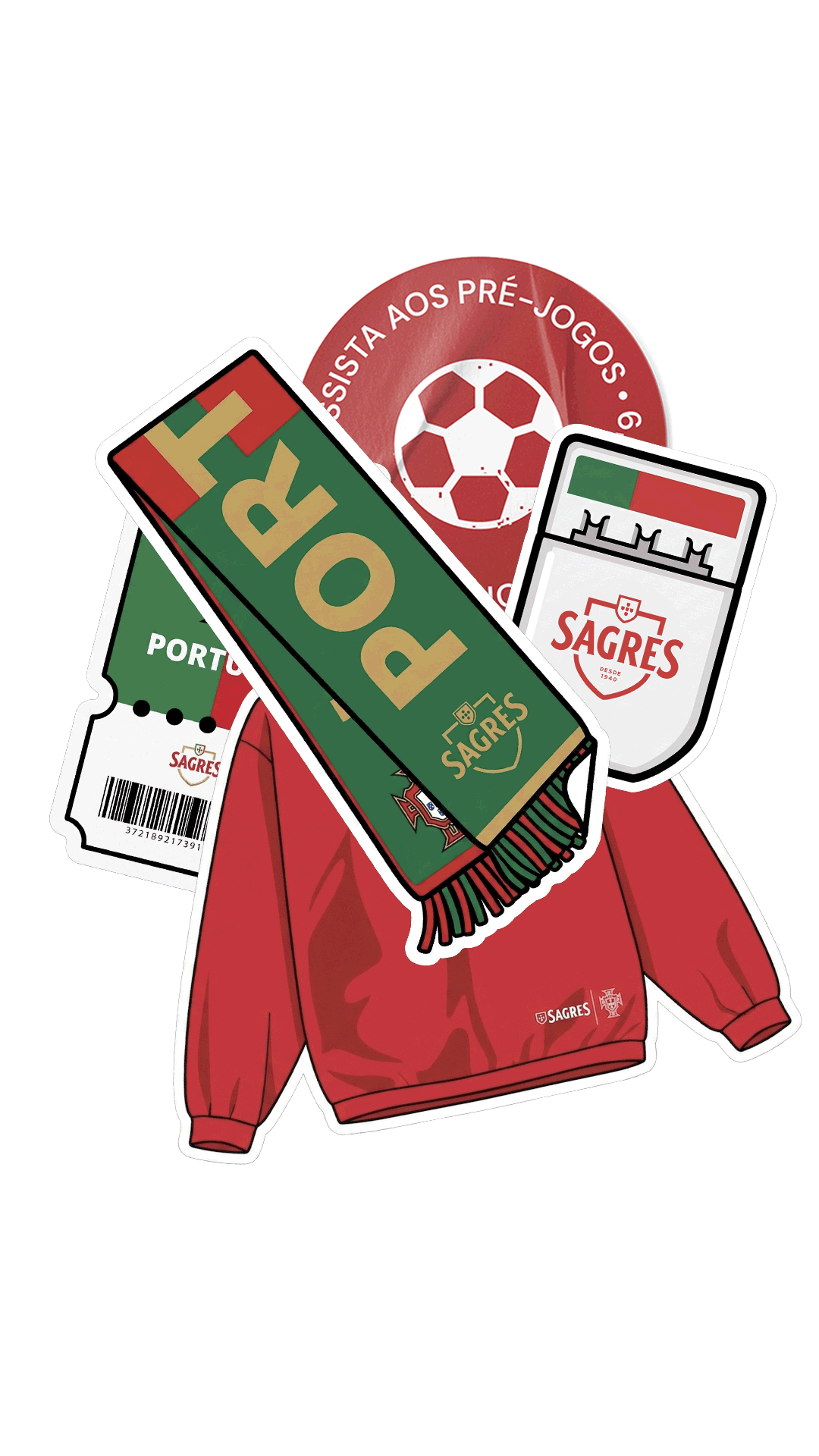 Animação Sagres x Seleção - cachecol, bilhete, camisola e selos